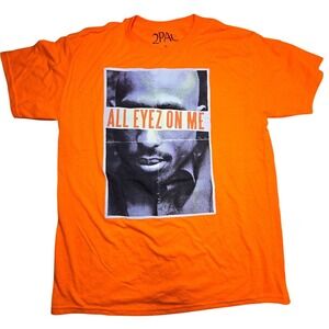 2Pac All Eyez‎ On Me Graphic T-Shirt Orange Mens Small Tupac Shakur Hip Hop Tee